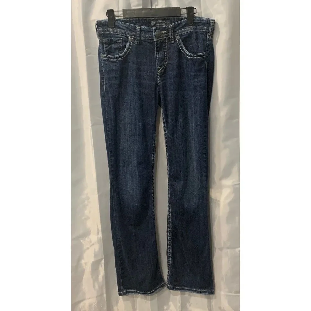 Silver Natsuki Women's Size 28/31 Dark Wash Causal Distressed Bootcut Jeans